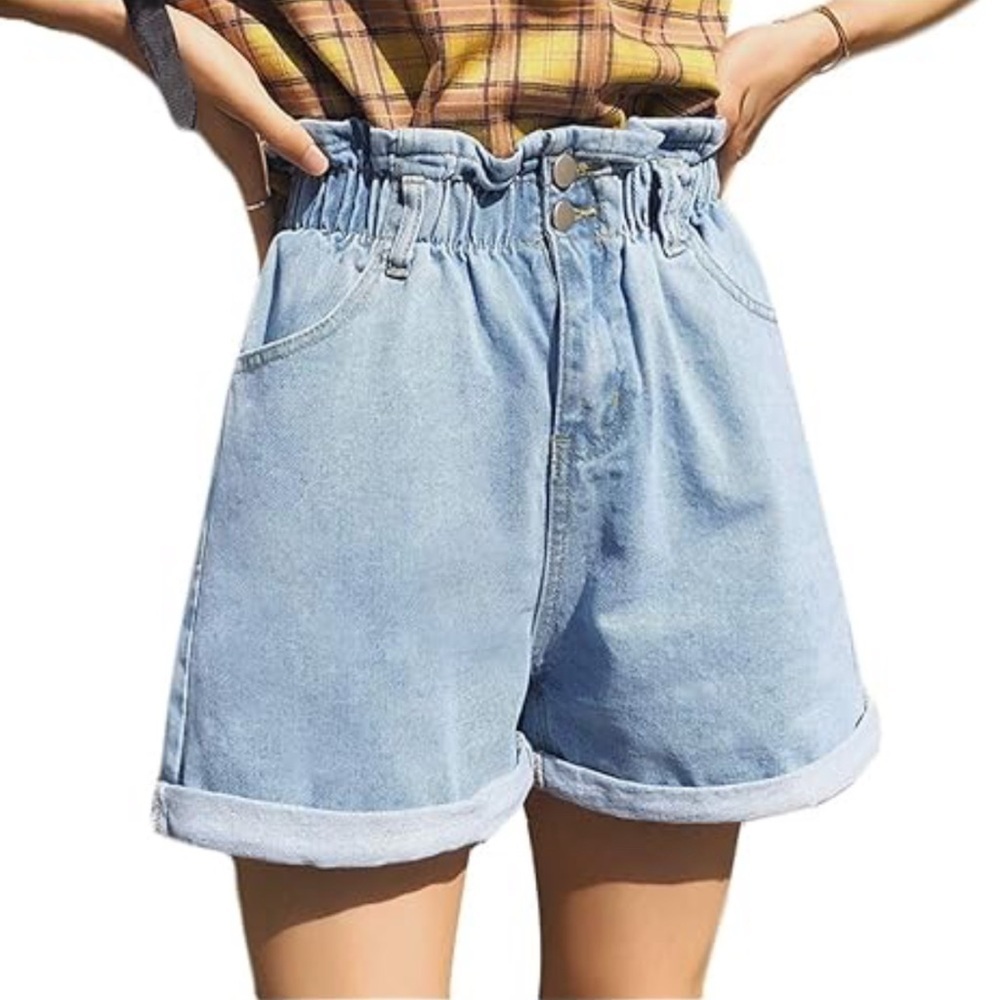 H&M Blue Jean Shorts‎ High-Waisted Relaxed Fit paper bag style